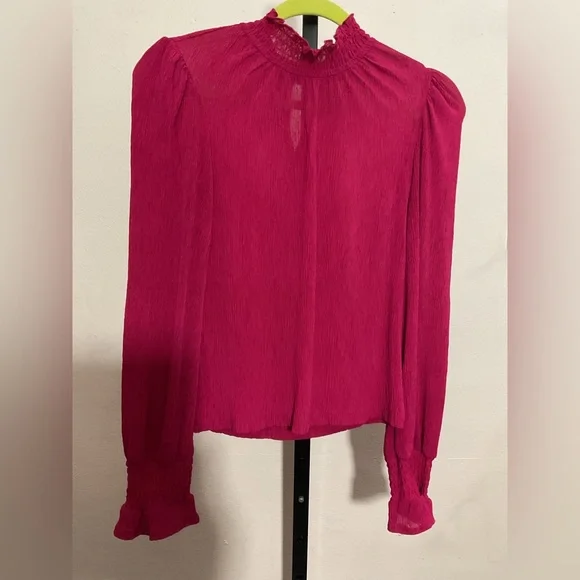 Mango Textured turtleneck Fuchsia Blouse with Ruffled Neckline - Picture 7 of 12